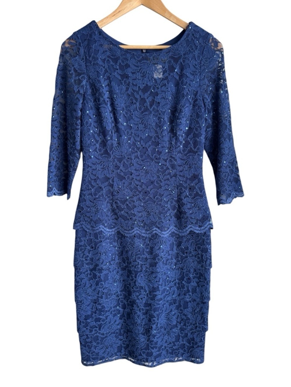 Alex Evenings Lace Cocktail Dress Sz 10 Blue Peplum Formal Party Wedding Mature